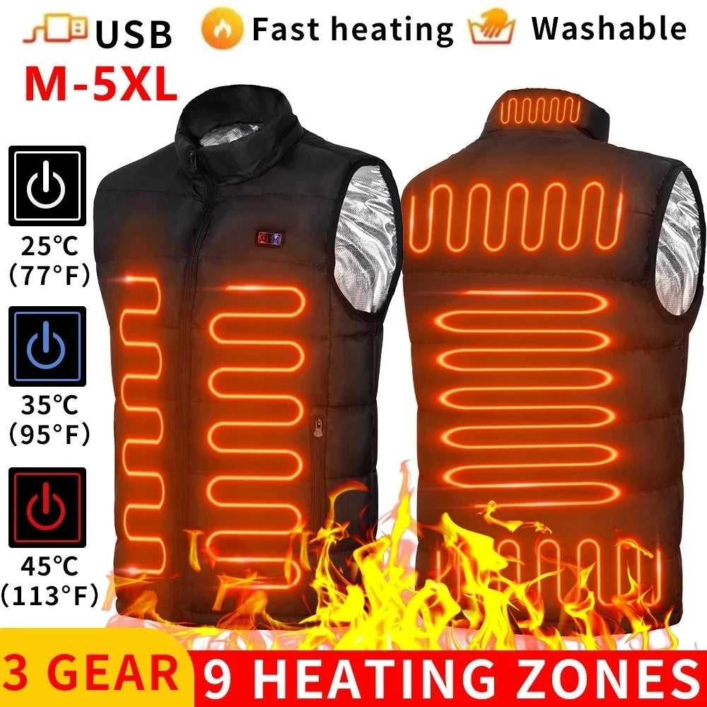 Gilet Riscaldato Elettrico 9 Zone - Giacca Termica USB Uomo Donna per Campeggio e Sport
