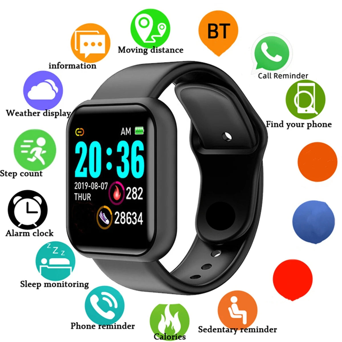 Smartwatch Uomo Donna Orologi da polso Smart Watch Messaggio Fitness Monitor Bracciale Regalo di compleanno Orologio elettronico per Android IOS