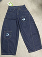 2025 Cyber Y2K Fashion Letter Print Dark Blue Baggy Jeans Pants For Women Clothing Wide Leg Hip Hop Straight Lady Denim Trousers