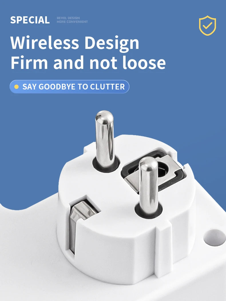 EU plug and socket 4 sockets, multi plug wall power plug and socket without extension cable or USB and Type-C port