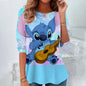 Fashion Vintage Disney Lilo & Stitch Pattern Women O-Neck Long Sleeve T-Shirt Casual Breathable Women's Clothing Apparel Tops Te