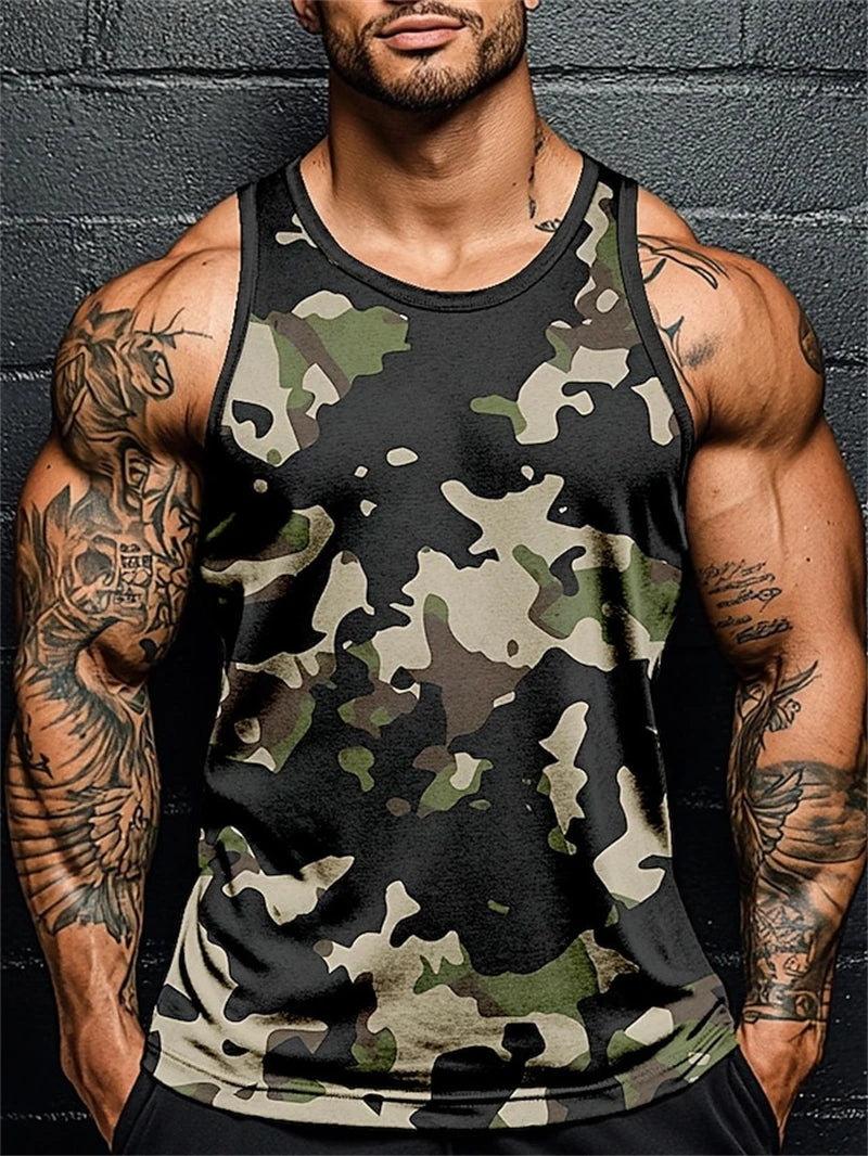 3D Print Camouflage Graphic Men's Sleeveless T-Shirt Summer New Sport Fitness Vest Outdoor Casual Man Gym Clothing Quick Drying