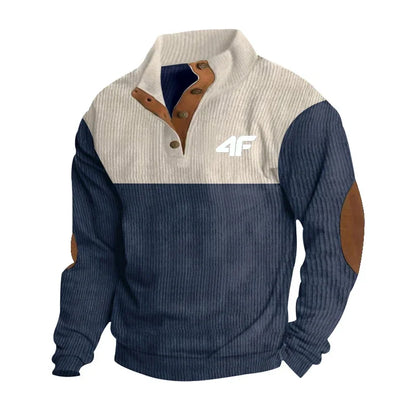 4F Men's Casual Long Sleeve Sweatshirt Stand Collar Button Pullover Outdoor Streetwear for Autumn New