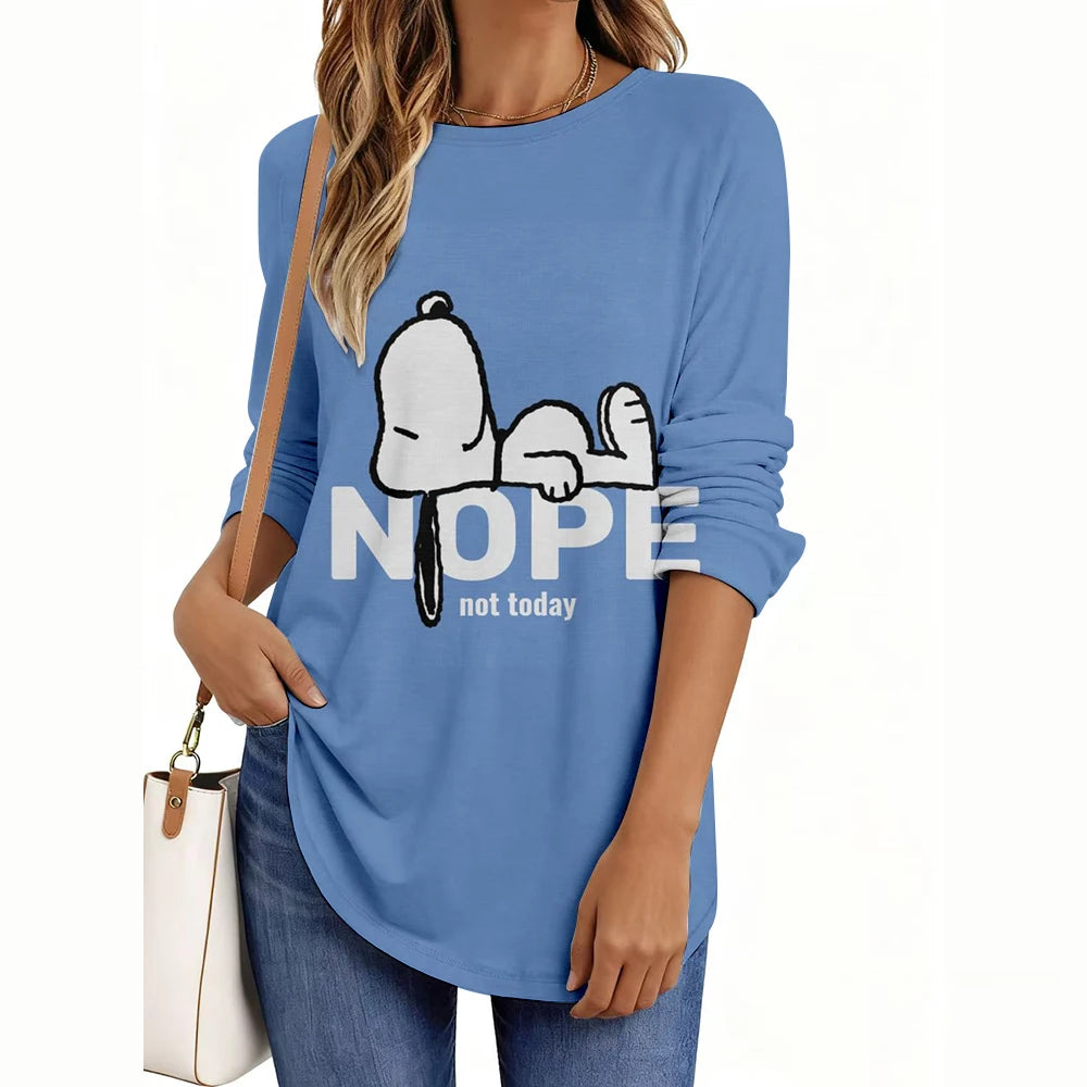 Fashion Snoopy Cartoon Series Women O-Neck Long Sleeve T-Shirt Casual Polyester Breathable Women's Clothing Apparel Tops Tees