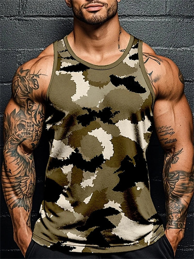 3D Print Camouflage Graphic Men's Sleeveless T-Shirt Summer New Sport Fitness Vest Outdoor Casual Man Gym Clothing Quick Drying
