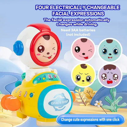 Giocattolo elettrico a forma di astronauta con viso che cambia aspetto e quattro espressioni facciali automatiche, regalo per le feste dei bambini