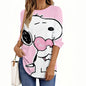 Maglietta da donna con scollo a V e maniche lunghe, casual, in poliestere traspirante, per abbigliamento da donna, top e t-shirt, serie di cartoni animati Snoopy