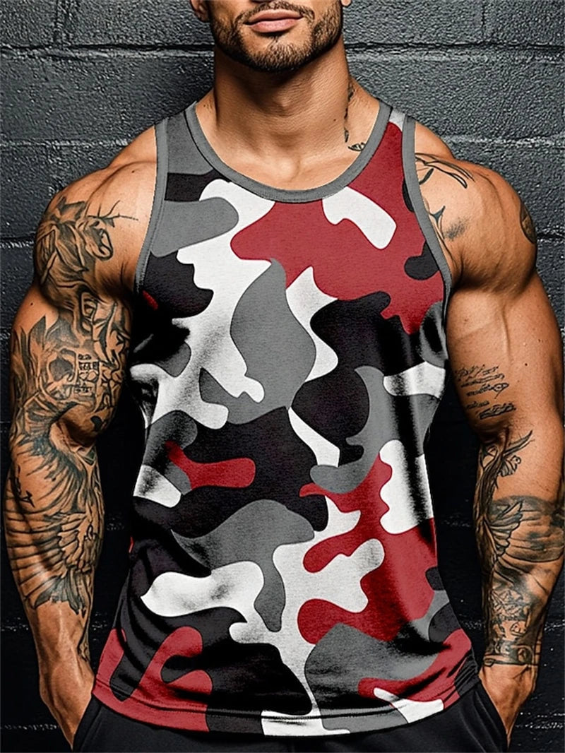 3D Print Camouflage Graphic Men's Sleeveless T-Shirt Summer New Sport Fitness Vest Outdoor Casual Man Gym Clothing Quick Drying