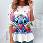 Maglietta da donna con scollo a V e maniche lunghe, modello Disney Lilo & Stitch, casual, traspirante, abbigliamento da donna, top e camicie
