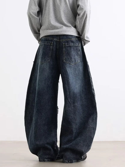 2025 Cyber Y2K Streetwear Star Patchwork Distressed Blue Baggy Jeans Pants For Women Clothing Wide Leg Old Lady Denim Trousers