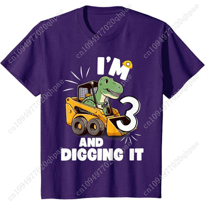I'm 3 And Digging It 3rd Birthday Dinosaur Construction Boy T-Shirt
