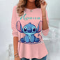 Fashion Vintage Disney Lilo & Stitch Pattern Women O-Neck Long Sleeve T-Shirt Casual Breathable Women's Clothing Apparel Tops Te