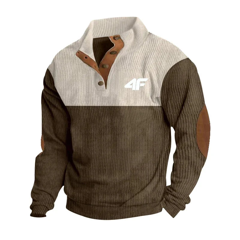 4F Men's Casual Long Sleeve Sweatshirt Stand Collar Button Pullover Outdoor Streetwear for Autumn New