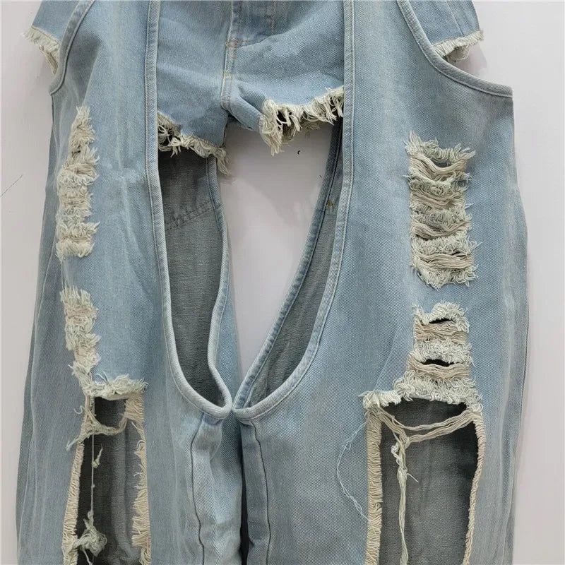 2025 New Autumn Fashion Women's Clothing Ripped Belt Jeans Splicing Low Waist Shorts Two-piece Set Women's baggy jeans Y2K