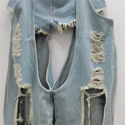 2025 New Autumn Fashion Women's Clothing Ripped Belt Jeans Splicing Low Waist Shorts Two-piece Set Women's baggy jeans Y2K