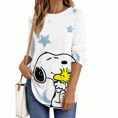 Fashion Snoopy Cartoon Series Women O-Neck Long Sleeve T-Shirt Casual Polyester Breathable Women's Clothing Apparel Tops Tees