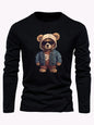 100 cotton men's casual long sleeved round neck loose bear pattern printed autumn and winter T-shirt top versatile