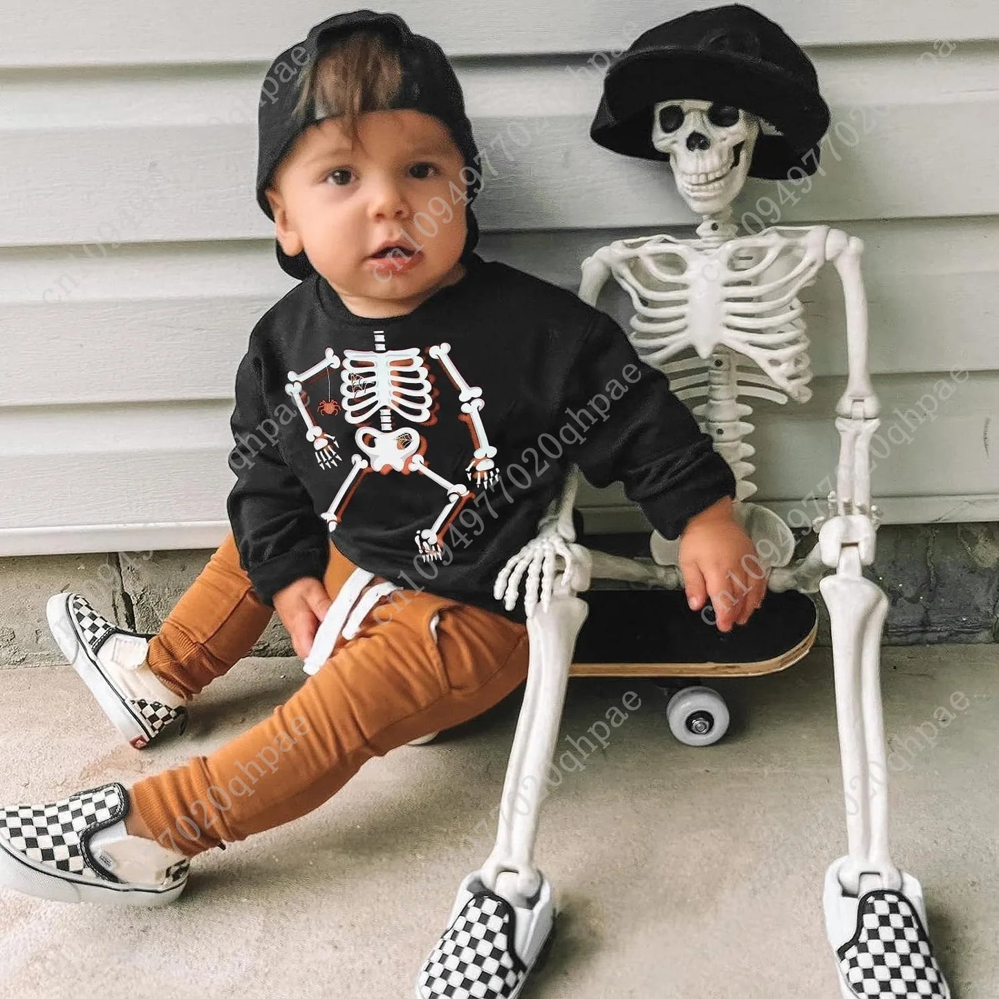 Boys Girls Halloween Sweatshirt Toddler Pumpkin Face Long Sleeve Shirt Kids Skeleton Top Clothes 2-7T