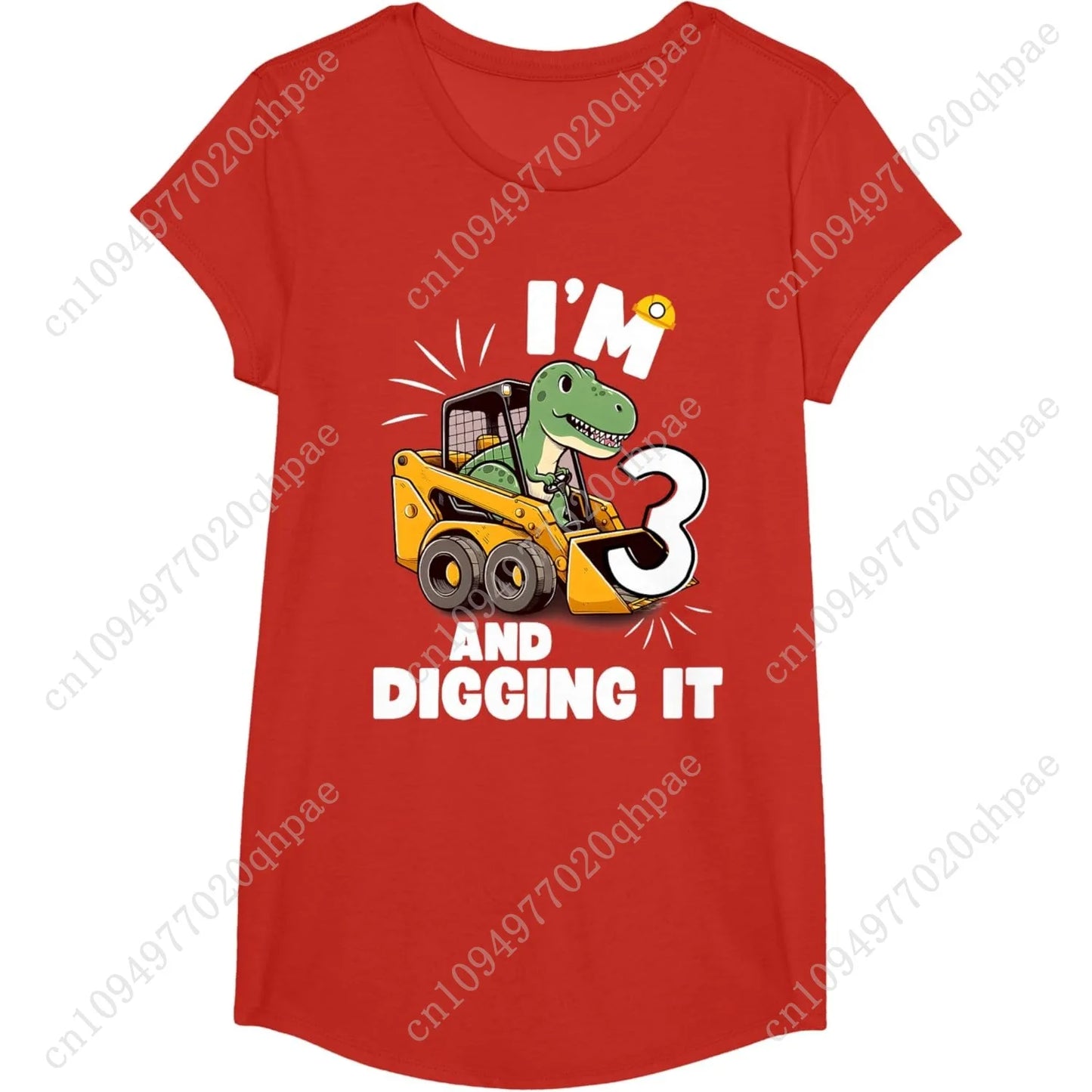 I'm 3 And Digging It 3rd Birthday Dinosaur Construction Boy T-Shirt