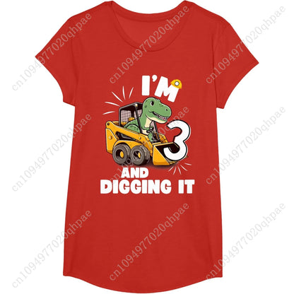 I'm 3 And Digging It 3rd Birthday Dinosaur Construction Boy T-Shirt