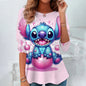Fashion Vintage Disney Lilo & Stitch Pattern Women O-Neck Long Sleeve T-Shirt Casual Breathable Women's Clothing Apparel Tops Te