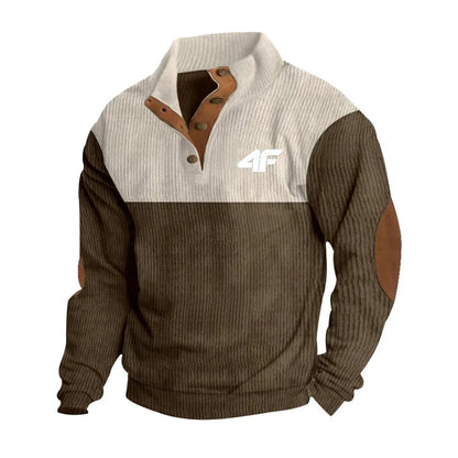 4F Men's Casual Long Sleeve Sweatshirt Stand Collar Button Pullover Outdoor Streetwear for Autumn New