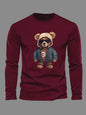 100 cotton men's casual long sleeved round neck loose bear pattern printed autumn and winter T-shirt top versatile