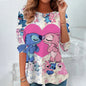Fashion Vintage Disney Lilo & Stitch Pattern Women O-Neck Long Sleeve T-Shirt Casual Breathable Women's Clothing Apparel Tops Te