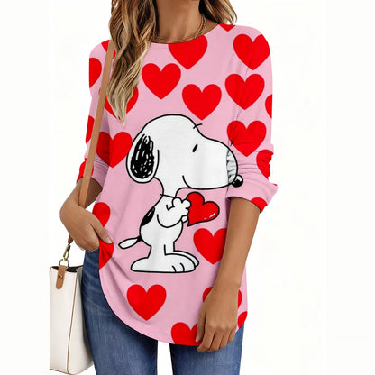 Fashion Snoopy Cartoon Series Women O-Neck Long Sleeve T-Shirt Casual Polyester Breathable Women's Clothing Apparel Tops Tees
