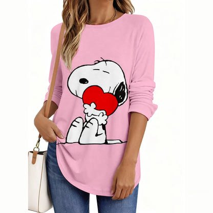 Fashion Snoopy Cartoon Series Women O-Neck Long Sleeve T-Shirt Casual Polyester Breathable Women's Clothing Apparel Tops Tees