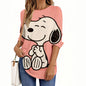 Maglietta da donna con scollo a V e maniche lunghe, casual, in poliestere traspirante, per abbigliamento da donna, top e t-shirt, serie di cartoni animati Snoopy