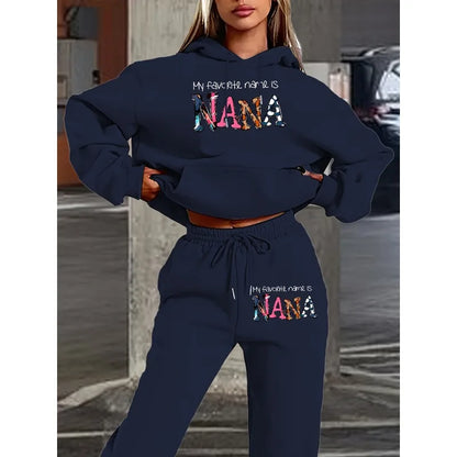 2025 New Car Letter 3D Printed Women's Hooded Sweatshirt Long Pants Set Home Long Sleeved Casual Shirt Set