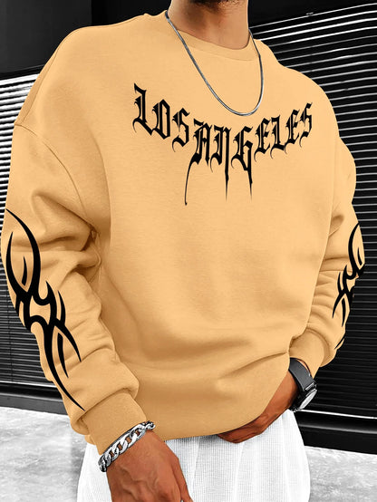 Nuova maglietta a maniche lunghe da uomo per la primavera e l'autunno 2025, casual, con stampa di lettere e pattinaggio a rotelle, abbigliamento da strada maschile