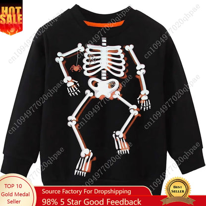 Boys Girls Halloween Sweatshirt Toddler Pumpkin Face Long Sleeve Shirt Kids Skeleton Top Clothes 2-7T