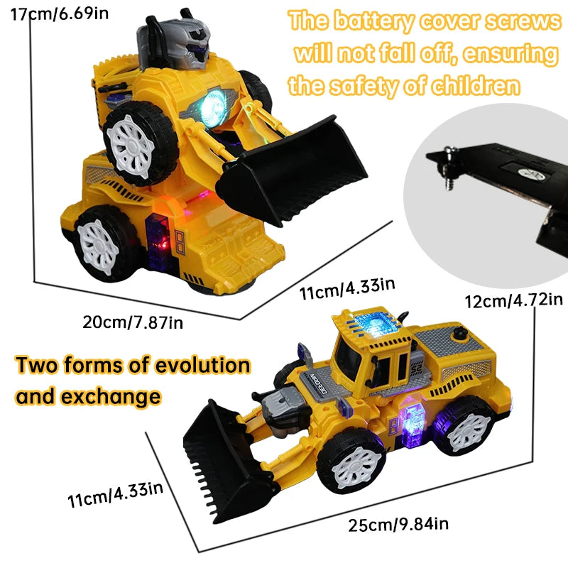 Electric Double Variable Bulldozer Toy Car - Transformation Robot Feature Automatic Change Baby Holiday Gift