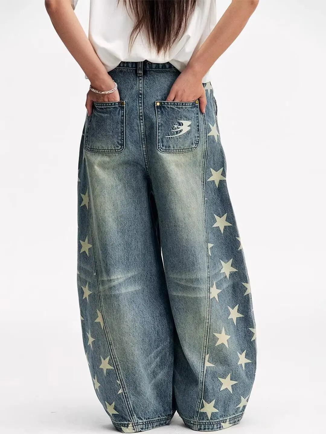 Jeans casual da donna Blue Star, larghi, cargo, Y2K, stile giapponese Harajuku High Street, pantaloni vintage anni 2000, abbigliamento jeans