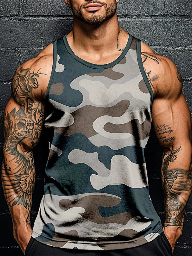 3D Print Camouflage Graphic Men's Sleeveless T-Shirt Summer New Sport Fitness Vest Outdoor Casual Man Gym Clothing Quick Drying