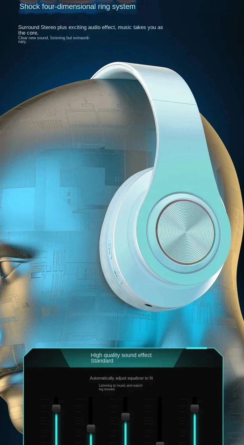 Cuffie Bluetooth Illuminazione RGB Cancellazione del rumore Cuffie pieghevoli Over Ear Stereo HIFI Cuffie sportive Lettore musicale TF B39