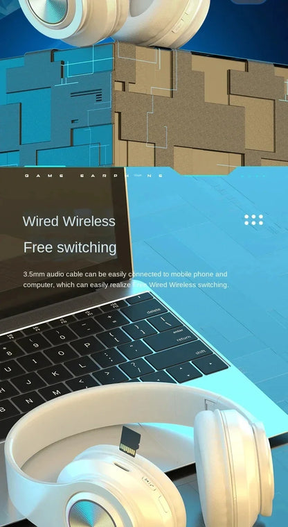 Cuffie Bluetooth Illuminazione RGB Cancellazione del rumore Cuffie pieghevoli Over Ear Stereo HIFI Cuffie sportive Lettore musicale TF B39