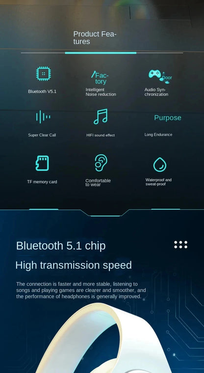 Cuffie Bluetooth Illuminazione RGB Cancellazione del rumore Cuffie pieghevoli Over Ear Stereo HIFI Cuffie sportive Lettore musicale TF B39