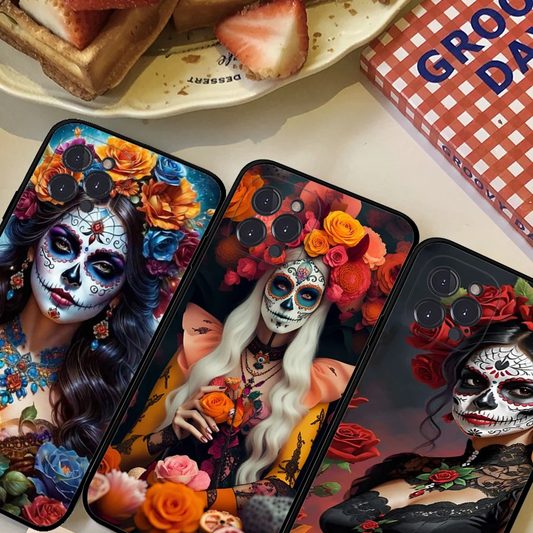 Catrina Bella Rosa Ragazza Teschio Cassa Del Telefono Per IPhone 16 15 8 7 6 6S Plus X SE XR XS 14 11 12 13 Mini Pro Max Cassa Mobile