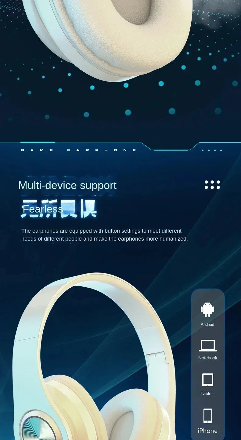 Cuffie Bluetooth Illuminazione RGB Cancellazione del rumore Cuffie pieghevoli Over Ear Stereo HIFI Cuffie sportive Lettore musicale TF B39