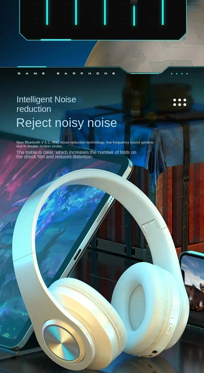 Cuffie Bluetooth Illuminazione RGB Cancellazione del rumore Cuffie pieghevoli Over Ear Stereo HIFI Cuffie sportive Lettore musicale TF B39