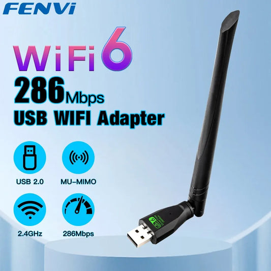 FENVI WIFI 6 Adattatore USB AX286 Scheda di rete Dongle 2.4GHz 802.11AX Ricezione segnale antenna per laptop Windows 10 11 Driver gratuito
