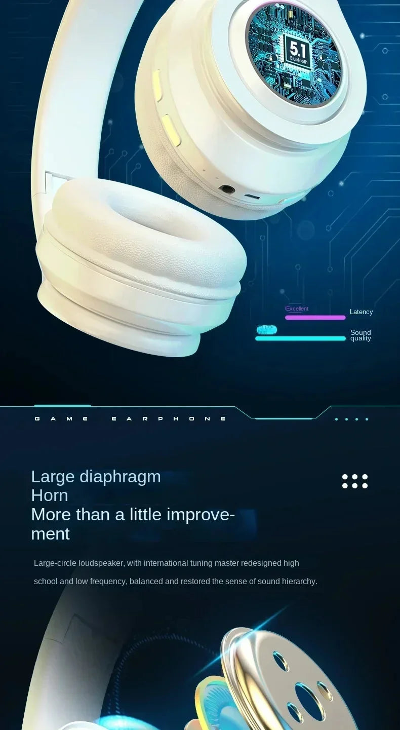 Cuffie Bluetooth Illuminazione RGB Cancellazione del rumore Cuffie pieghevoli Over Ear Stereo HIFI Cuffie sportive Lettore musicale TF B39