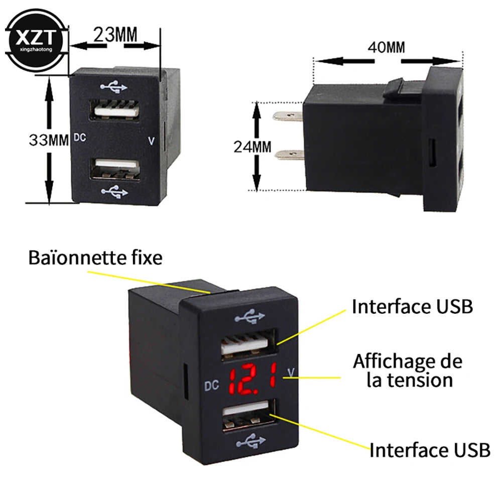 Presa per caricabatteria da auto Dual USB 2.1A adattatore di alimentazione per caricabatterie da auto 12-24V con voltmetro digitale per Toyota New Carolina LEVIN