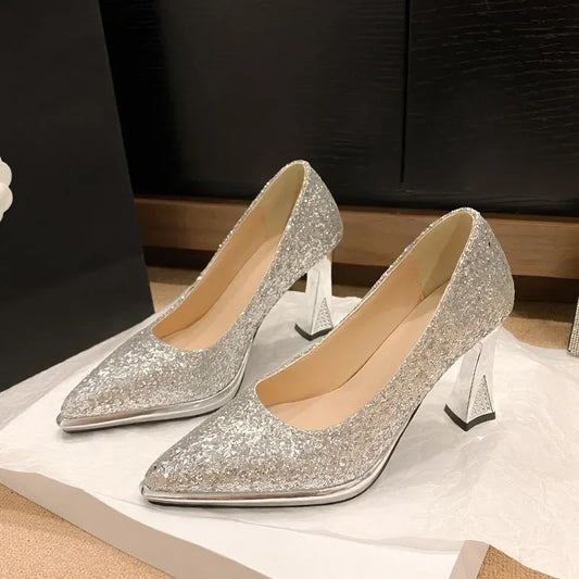 2024 di Nuovo Modo di Vendita Caldo Scarpe da Donna di Cerimonia Nuziale Tacchi Alti Ufficio Partito Paillettes Lucido Sandali da Donna Zapatos