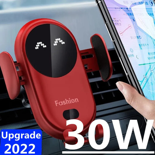 Supporto per auto per caricabatterie wireless da 30 W per supporto per presa d'aria Supporto per telefono per auto Caricatore di ricarica wireless veloce a infrarossi intelligente rotante