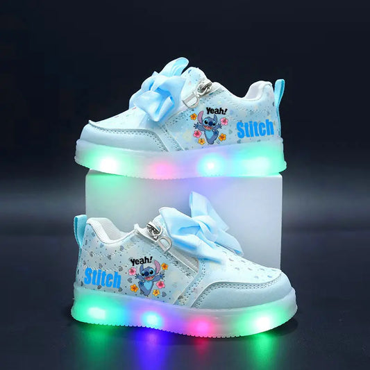 Stitch Scarpe luminose per bambini Sneakers LED per ragazzi e ragazze Sport casual Bambini Scarpe da passeggio per bambini rosa bianche Cartoon