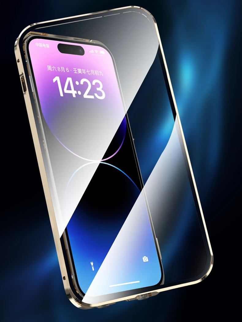 360 ° Protezione completa Magsafe Custodia per telefono con chiusura a scatto in vetro magnetico a doppia faccia in metallo per iPhone 15 Pro Max 13 12 14 Pro Max Cover